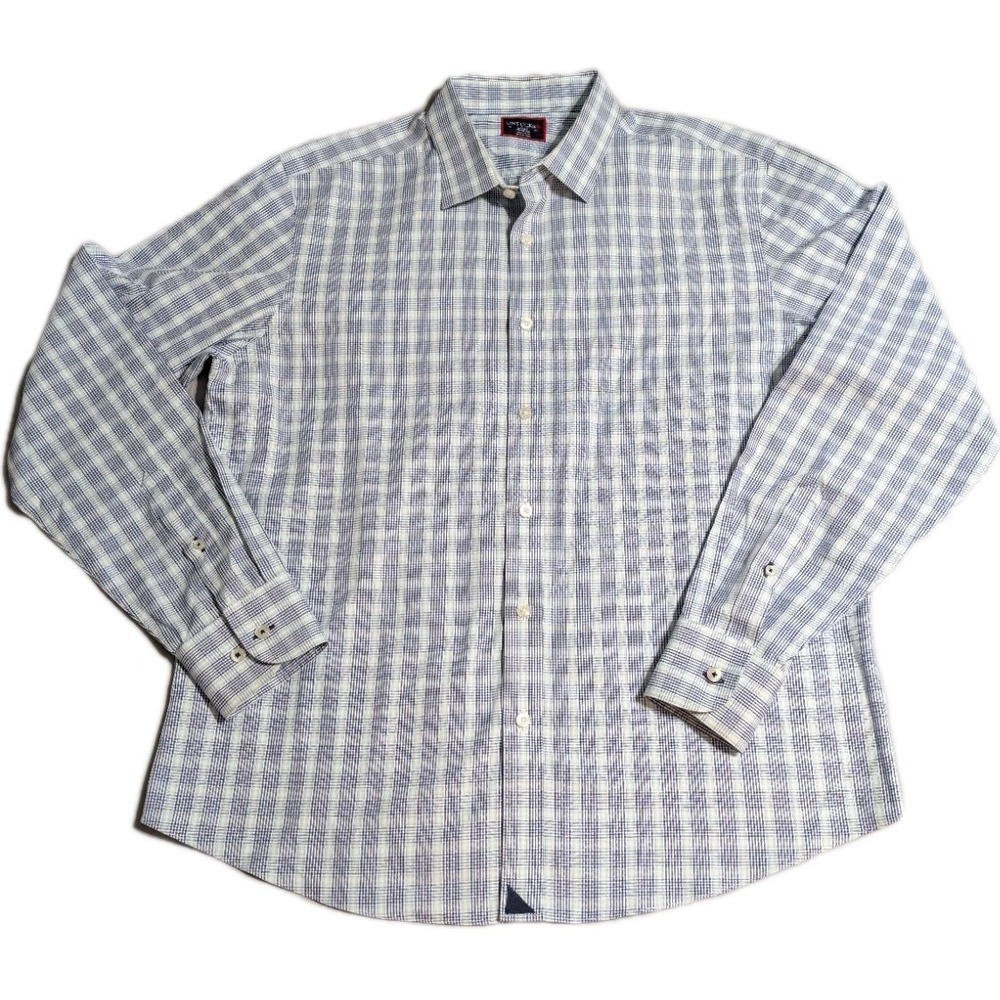 UNTUCKit Mens Large Blue Plaid Button Up Shirt Long Sleeve Cotton Casual